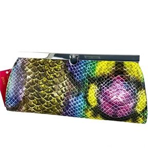 Depeche Mode NY Snakeskin Y2K Framed Clutch Wallet Rainbow Faux Leather NWT